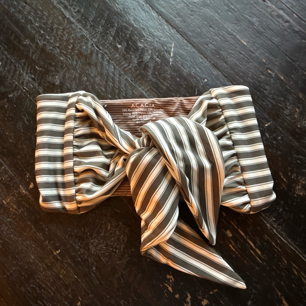 acacia swimwear Olive and White Striped Bikini Top